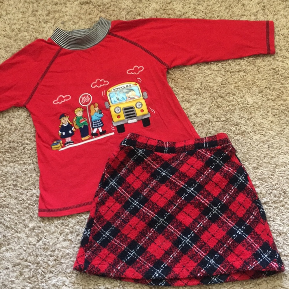 Red top school bus & skirt sz 7